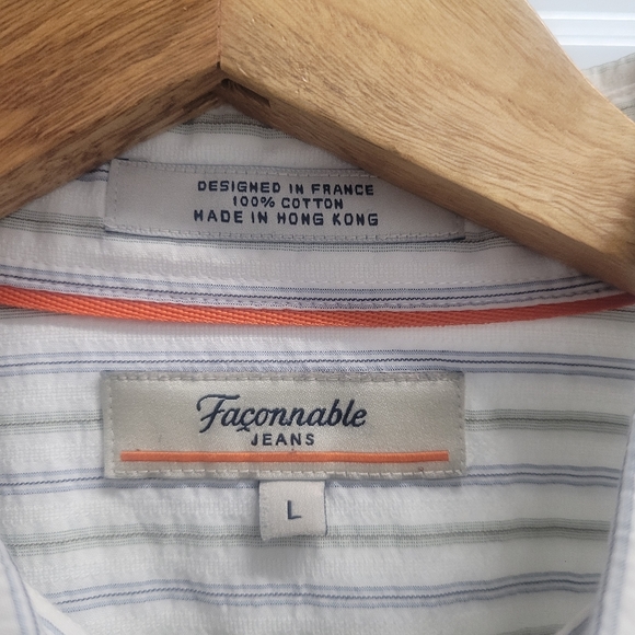 Faconnable Jeans Long Sleeve Button Up Shirt, Size Large, White with Stripes - Picture 6 of 10